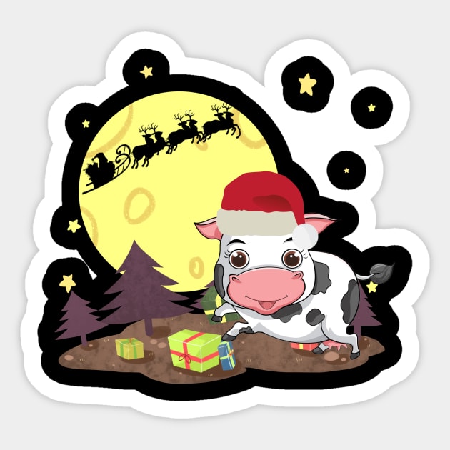 Funny Cow Santa Merry Christmas With Presents Costume Gift Sticker by Pretr=ty